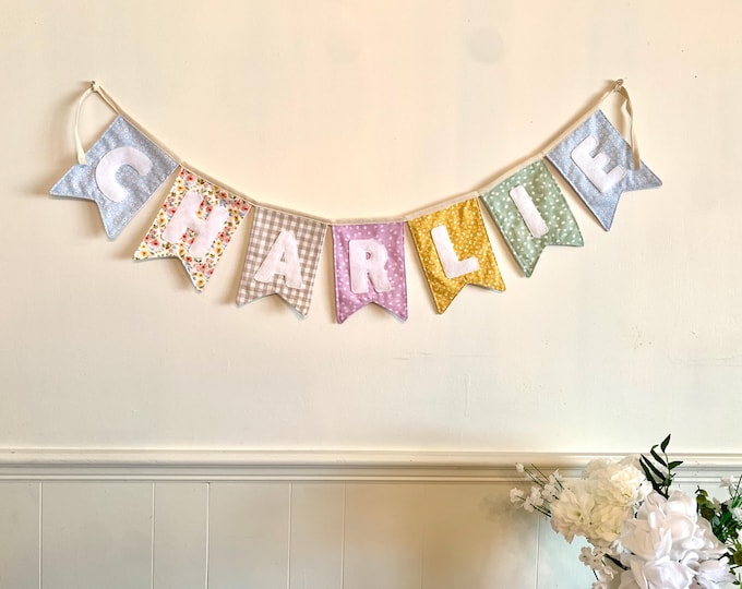 Custom Fabric Name Banner: Hanging Name Sign for a Nursery, Wedding or Room
