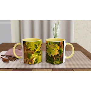 Grapes on the Vine Mug Featuring Vineyard Wall Scene in Evening Sunlight