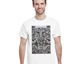 Gargoyle Wall Art Unisex Heavyweight Tee Featuring Gothic Architecture Design