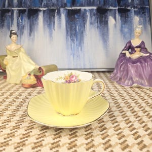 Vintage Foley Bone China Teacup & Saucer: Pale Yellow Floral, Made in England