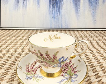 Inglaterra Toscana – Taza de té y platillo de porcelana fina con diseño floral «Mother»