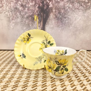 Royal Albert Yellow Magnolia Teacup and Saucer: Hand-Painted English Bone China