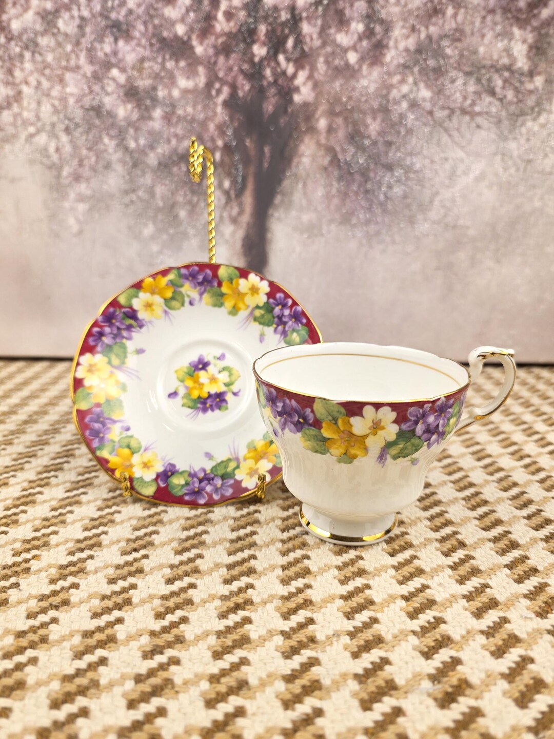 Sauser Spring Vintage Paragon Bone China Teacup and Saucer: