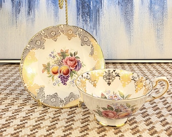 Paragon Royal Warrant Bone China Teacup and Saucer – Fruit & Floral Gilded English Tea Set