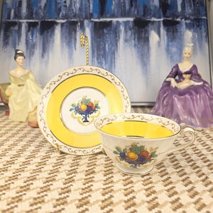 Vintage Foley Yellow Fruit Basket Teacup and Saucer – Bone China Made in England,
