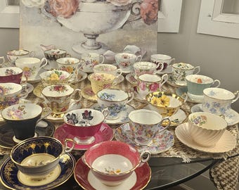 Vintage Bone China Teacup Set: Floral English Tea Cups. USA duty tariff shipping included.