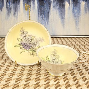 Vintage Paragon Bone China Teacup and Saucer: Hand-Painted Lilac Floral, English Porcelain
