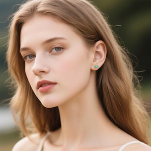 Opal Stud Earrings, Minimalist Opal Stud Earrings in 18K Gold Plated, Opal Earrings, Birthstone Earrings, Jewelry Gift, Best Friend Gifts