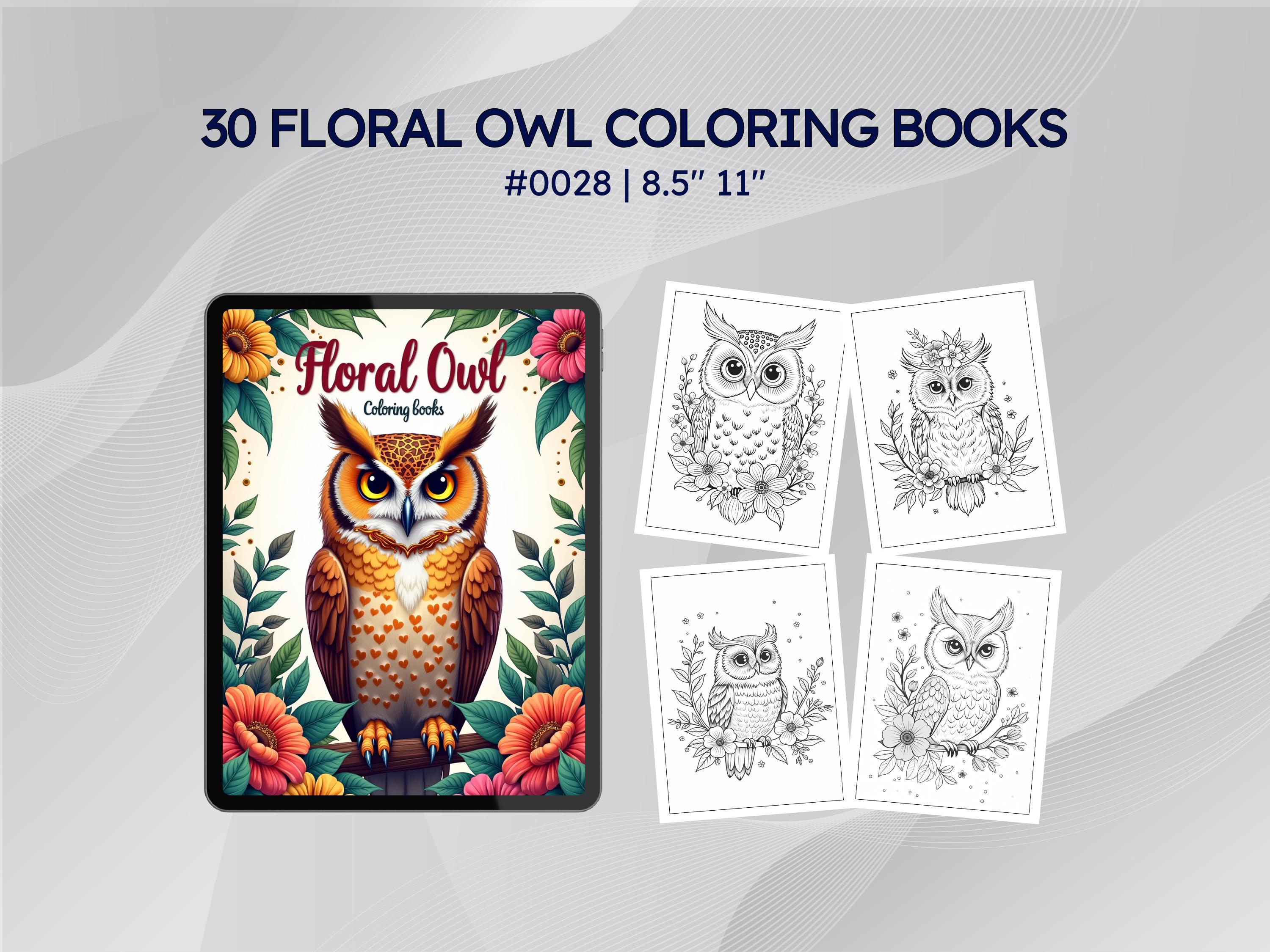 30 Floral Owl Coloring Pages For Kids | Digital Printable Coloring Book | PNG Download