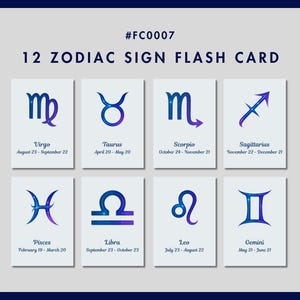 Zodiac Sign Flash Card Printable | 12 Digital Flash Cards For Kids Leaning Printable PDF