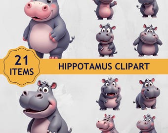 Hippopotamus Clipart Digital Printable
