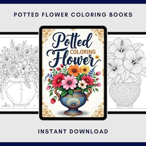 Potted Flower Coloring Books | 20 Digital Coloring Pages Printable PDF
