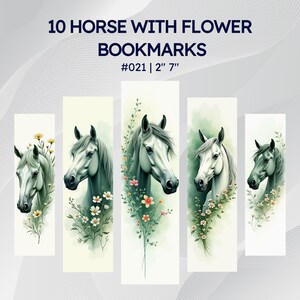10 Horse With Flower Bookmarks Digital Printable | Instant Donwload Bookmarks