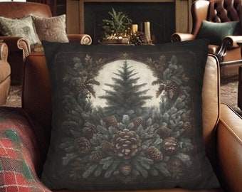 Almohada navideña con forma de piña de bosque - Decoración rústica navideña - Almohada navideña marrón - Elegante cojín de ante sintético - Funda de almohada navideña