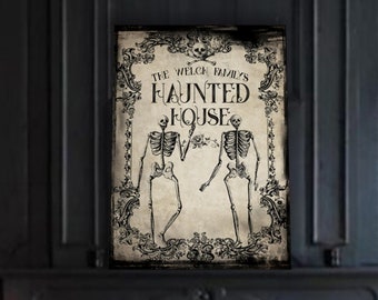 Custom Halloween Skeleton Art, Skeleton Bones, Victorian Gothic, Goth Halloween, Black and White, 1 Day Turnaround, Haunted House
