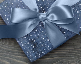 Whimsical Stars Wrapping Paper Set - Denim Blue with White Stars - Perfect for Birthday, Baby Shower - Set of 5 Sheets