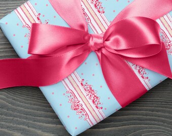 Carnival Wrapping Paper Set – Blue, Pink, & Yellow Filigree - Set of 5 Sheets
