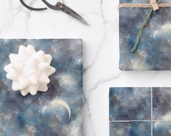 Celestial Moon & Stars Wrapping Paper – Whimsical Gift Wrap, Set of 5 Sheets