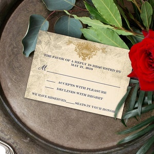 Beauty and the Beast Reply Card Notecard RSVP Princess Castle Fairytale Storybook Once Upon Time Belle Wedding Bridal Invitation Elegant