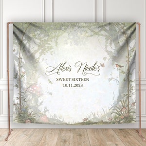 Fondo de bosque encantado / Opciones de vinilo y poliéster personalizadas / Quinceañera, dulces dieciséis, decoración de baby shower, primer cumpleaños