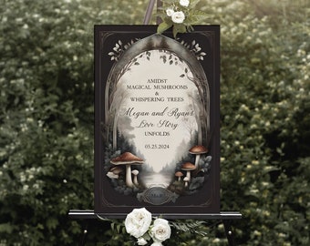 Enchanted Mushroom Forest Wedding Welcome Sign, Woodland, Boho Signage, Fall Wedding, Personalized