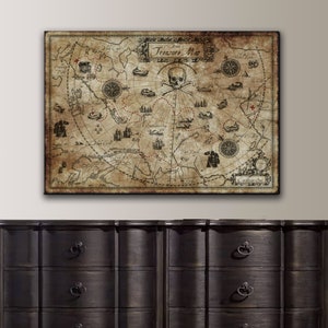 Pirate Treasure Map, Birthday, Skeleton, Caribbean Vintage Map, Treasure Map, Gift, Custom, 1 Day Turnaround