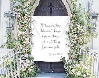 1 corinthians 13 backdrop, Bible Quote Sign, Personalized, Wedding Banner, Bridal Shower, Minimalist, Black and White