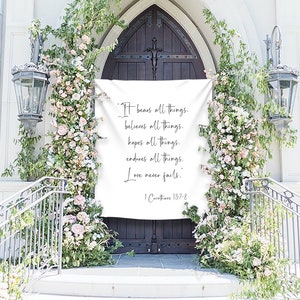 1 corinthians 13 backdrop, Bible Quote Sign, Personalized, Wedding Banner, Bridal Shower, Minimalist, Black and White