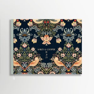 Wedding Guestbook in a Colorful Art Nouveau Design, Elegant and Unique - 10.9" x 8.75" - Blue, Peach, Green - 80 Blank Pages