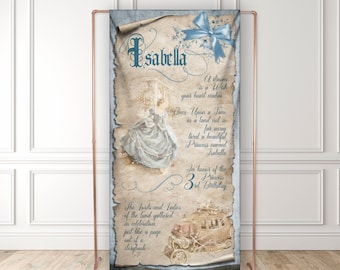 Cinderella Backdrop - Custom Once Upon a Time Scroll Banner - Fairytale Decor - Quinceañera - Princess Birthday Party - Blue and Gold