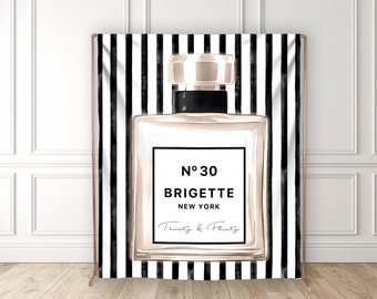 Designer Birthday Perfume Backdrop - Paris Theme Party Decor - Sweet Sixteen - Perfume Label - Black and White Stripes