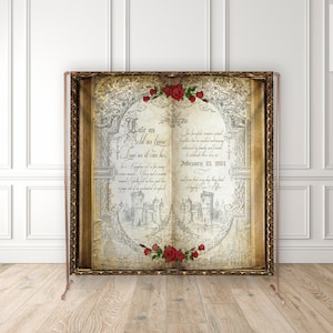 Vintage Fairytale Red Rose Backdrop - Open Book Design - Once Upon a Time - Beauty and the Beast Inspired - Gold Script Font