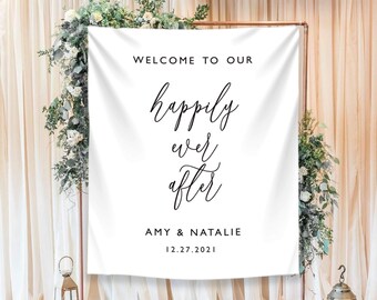 Happily Ever After Sign, Personalized, Fairytale Bridal Shower, Once Upon Time, Black and White, Engagement Decor