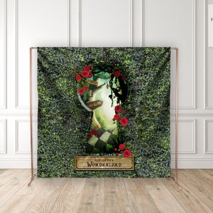 Wonderland Backdrop, Alice in Wonderland Party, Garden, Keyhole, Welcome Sign, Red Rose, Tea Party, Prom, Vinyl, 1 Day Turnaround