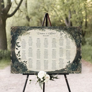 Tabla de asientos Tema del bosque encantado / Verde oscuro / Caprichoso / Decoración de bodas en el bosque / Boda elegante
