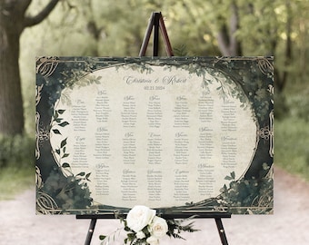 Seating Chart Enchanted Forest Theme | Dark Green | Whimsical | Woodland Wedding Decor | Elegant Wedding