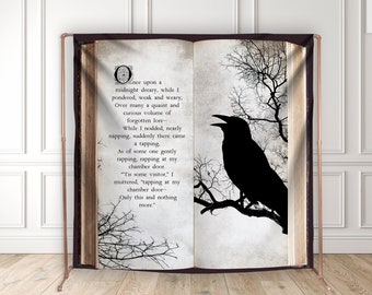 The Raven Poem Backdrop, Halloween, Edgar Allan Poe, Black Crow, Open Book, Victorian Gothic, Black & White, Vinyl, 1 Day Turnaround
