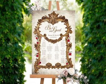 Beauty and the Beast Seating Chart | Fairytale Storybook Red Rose Decor | Once Upon a Time | Be Our Guest Sign | 1 Day Turnaround