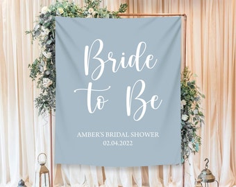 Bride To Be Backdrop, Bridal Shower, Blue and White, Minimalist, Future Mrs.