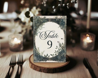 Enchanted Forest Double-Sided Printed Table Number Cards 5x7" | Dark and Moody | Elvish | Green Wedding | Woodland  | Rustic
