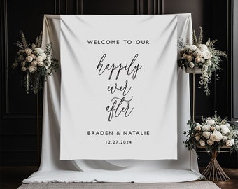 Personalized Happily Ever After Wedding Backdrop, Minimalist Bridal Shower Decor