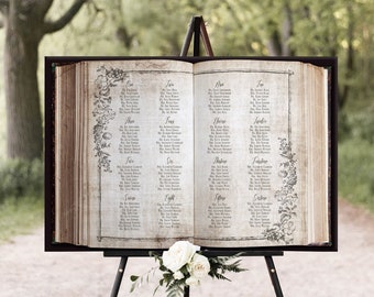 Rustic Floral Wedding Seating Chart, Vintage Antique Boho, Woodland Feel