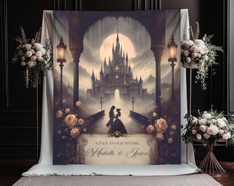 Beauty and the Beast Backdrop in a dark and moody theme, For Weddings and Bridal Shower Decor, Fairytale, Once Upon a Time, Castle