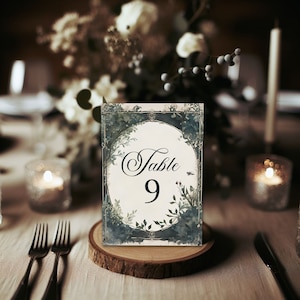 Tarjetas de números de mesa impresas / Tema del bosque encantado / Doble cara / 5x7" / Oscuro y cambiante / Élfico / Boda verde / Bosque / Rústico