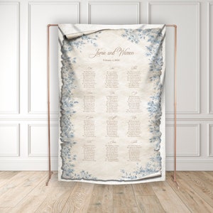 Floral Scroll Wedding Seating Chart Backdrop – Blue Flower Border