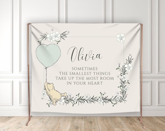 Personalized Pooh Bear Balloon Backdrop – Floral Baby Shower Decor