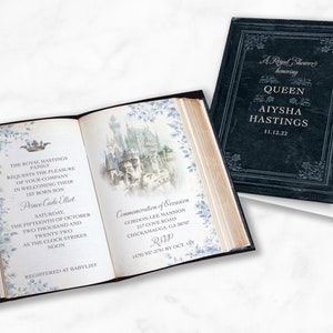 Fairytale Castle Baby Shower Invitation, Storybook Invitation, Elegant Baby Shower, Blue Princess Invitation, Once Upon a Time Book