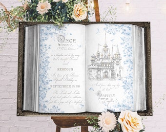 Fairytale Welcome Sign - Storybook Sign with Blue Flowers - Fairytale Castle Art - Sweet 16 or Quinceañera Sign- Once Upon a Time - Princess