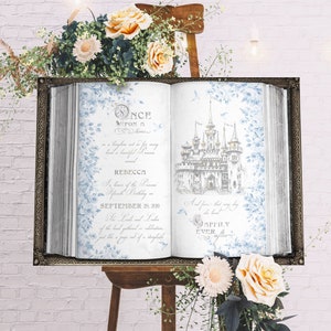 Fairytale Princess Welcome Sign with Blue Flowers, Storybook Castle, Quinceañera, Once Upon a Time