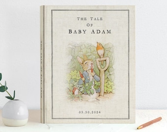 Personalized Peter Rabbit Baby Shower Guest Book, Storybook Theme, 8.25" x 10.5" Blank Pages